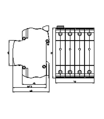 Dimension of MA25S series Type 1+2/ ClassB+ C Switch type Surge Protective Devices