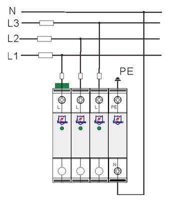 Wiring Diagram of MA25S series Type 1+2/ ClassB+ C Switch type Surge Protective Devices (TUV + CE)